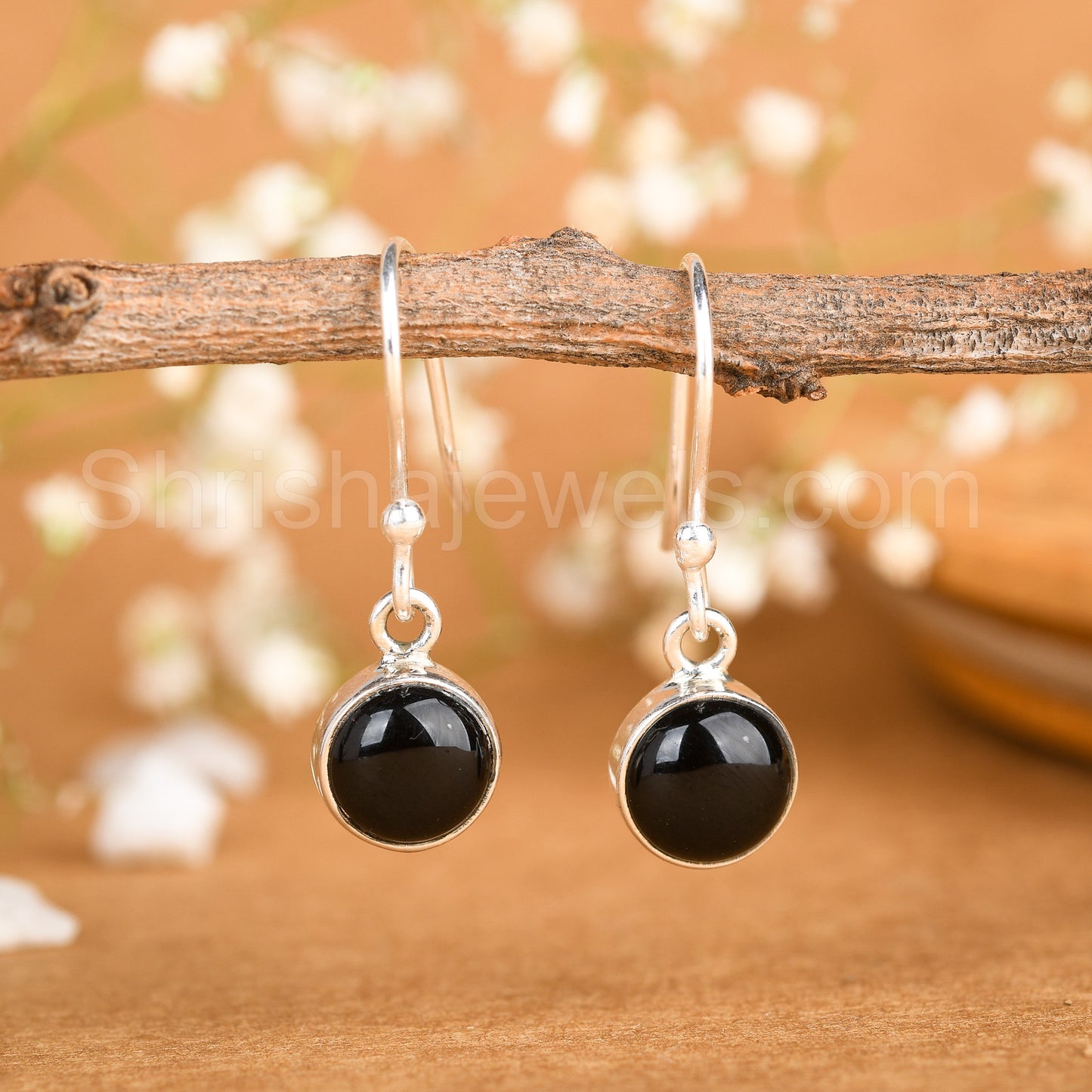 Black Onyx 925 Sterling Silver Earrings - Shrisha Jewels - SJER-10033