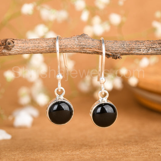 Black Onyx 925 Sterling Silver Earrings - Shrisha Jewels - SJER-10033