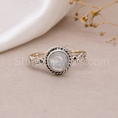 Rainbow Moonstone 925 Sterling Silver Ring - Shrisha Jewels - SJRG-10012