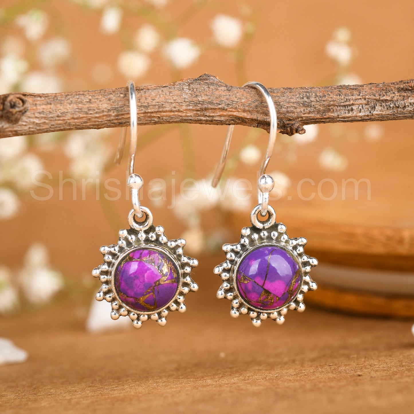 Purple Copper Turquoise 925 Sterling Silver Earrings - Shrisha Jewels - SJER-10034