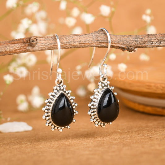 Black Onyx 925 Sterling Silver Earrings - Shrisha Jewels - SJER-10031