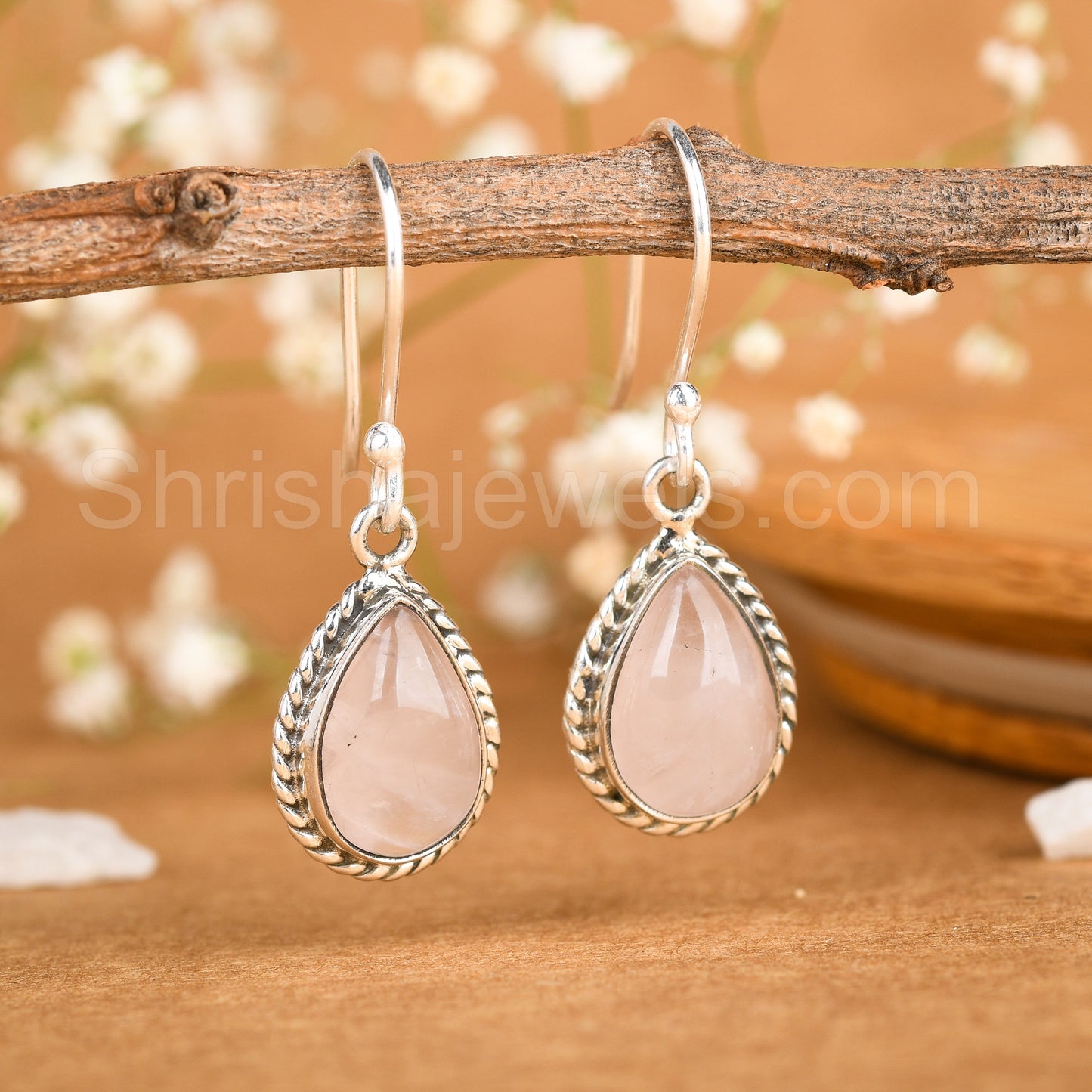 Rose Quartz 925 Sterling Silver Earrings - Shrisha Jewels - SJER-10040