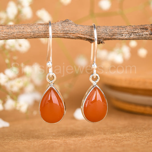 Carnelian 925 Sterling Silver Earrings - Shrisha Jewels - SJER-10048