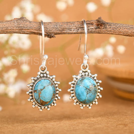 Blue Copper Turquoise 925 Sterling Silver Earrings - Shrisha Jewels - SJER-10050