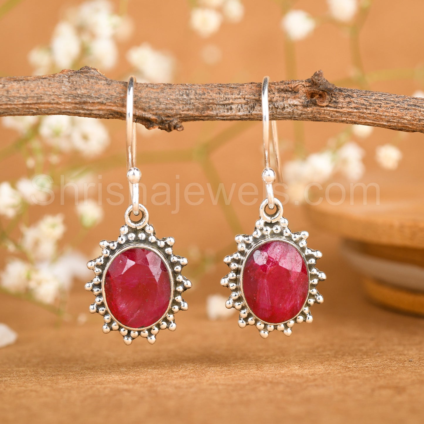 Ruby 925 Sterling Silver Earrings - Shrisha Jewels - SJER-10039