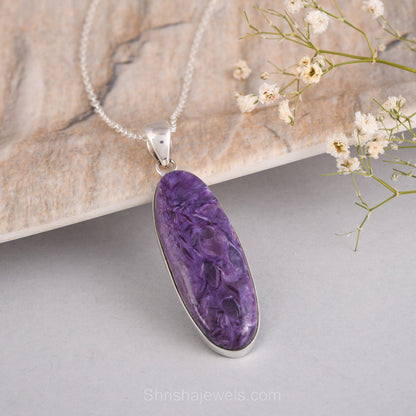 Charoite 925 Sterling Silver Pendant  - One of Kind Ring - Shrisha Jewels - SJPD-10026