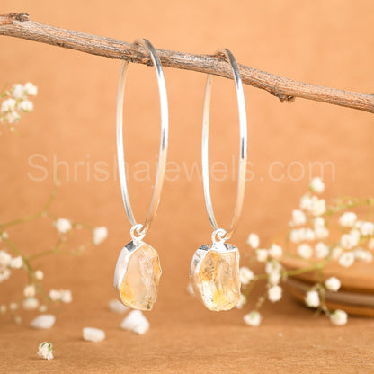 Citrine Rough 925 Sterling Silver Earrings - Shrisha Jewels - SJER-10054