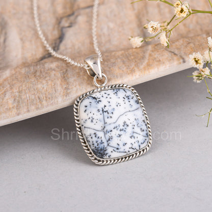 Dendrite Opal 925 Sterling Silver Pendant  - One of Kind Ring - Shrisha Jewels - SJPD-10018