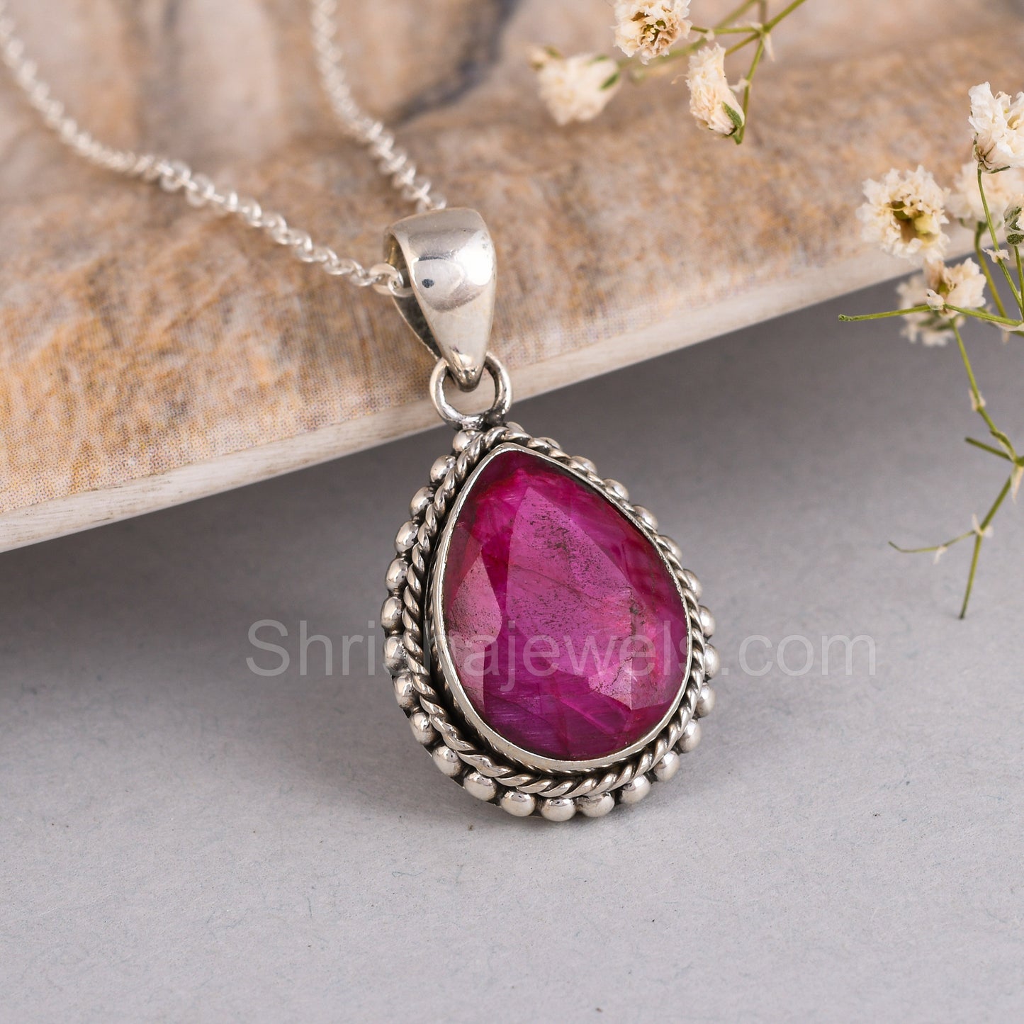 Ruby 925 Sterling Silver Pendant - Shrisha Jewels - SJPD-10035