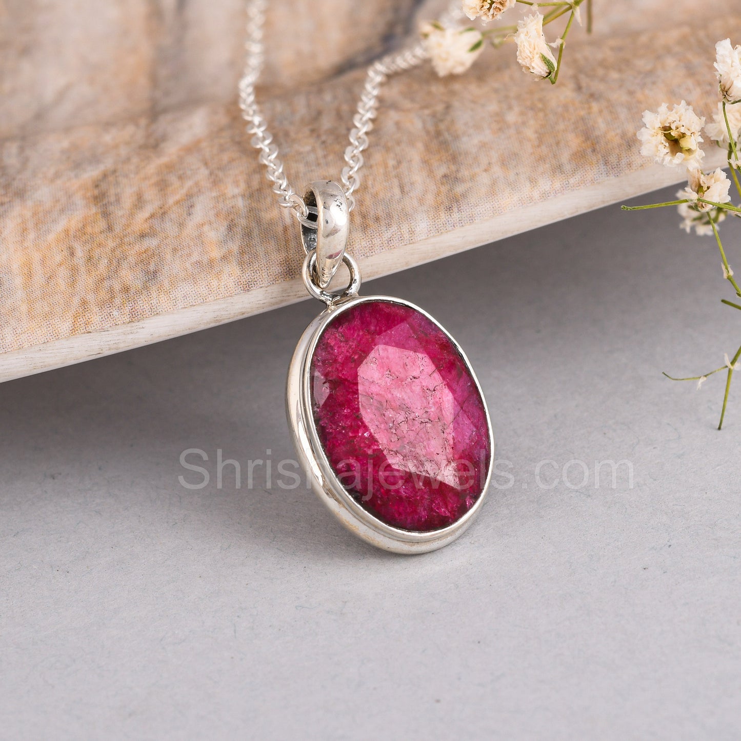 Ruby 925 Sterling Silver Pendant - Shrisha Jewels - SJPD-10036