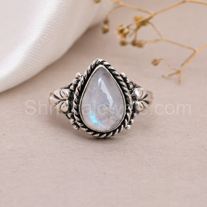 Rainbow Moonstone 925 Silver Ring - Shrisha Jewels - SJRG-10040