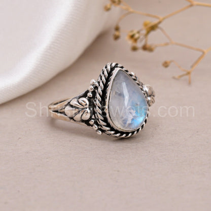 Rainbow Moonstone 925 Silver Ring - Shrisha Jewels - SJRG-10040