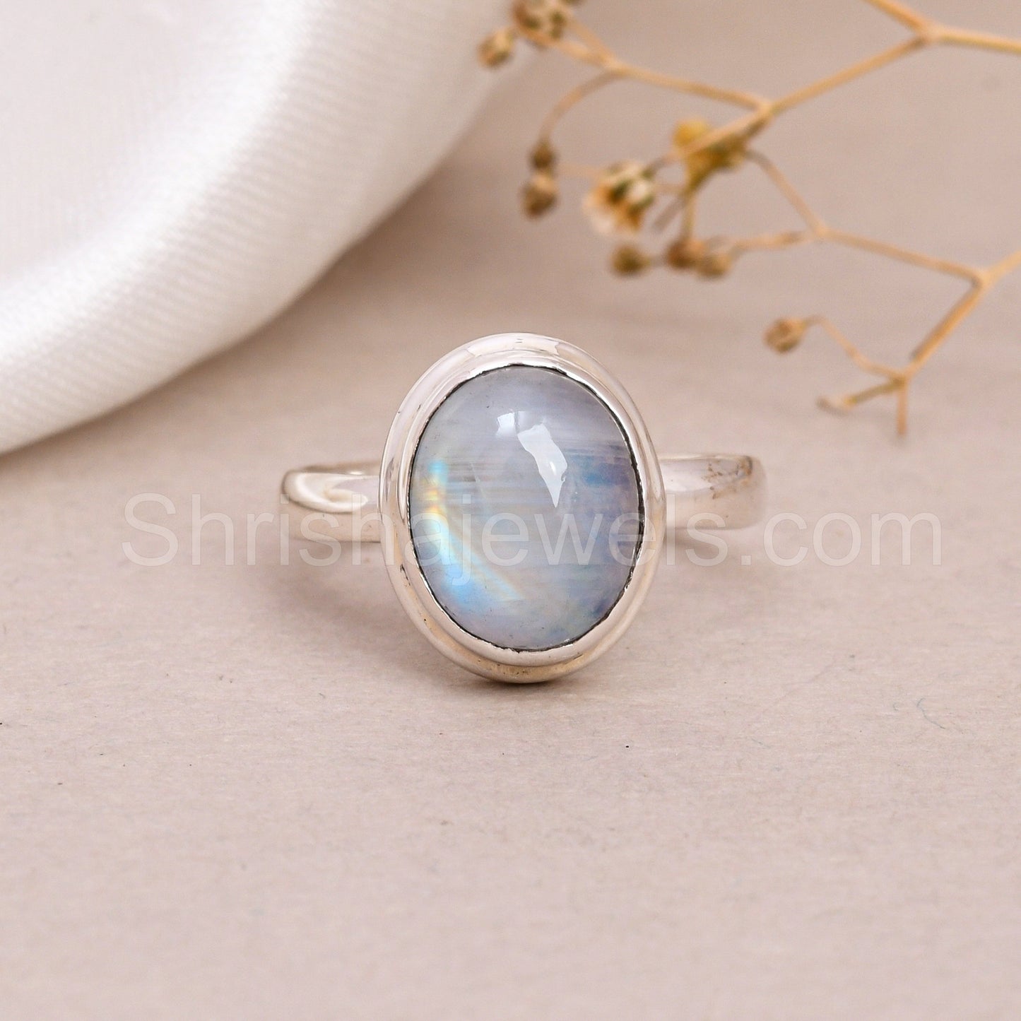 Rainbow Moonstone 925 Silver Oval Shape Ring - Shrisha Jewels - SJRG-10037