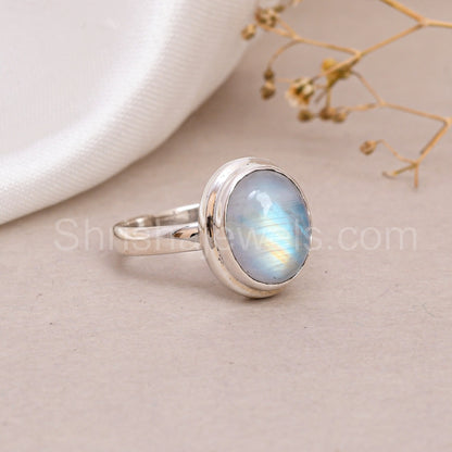 Rainbow Moonstone 925 Silver Oval Shape Ring - Shrisha Jewels - SJRG-10037