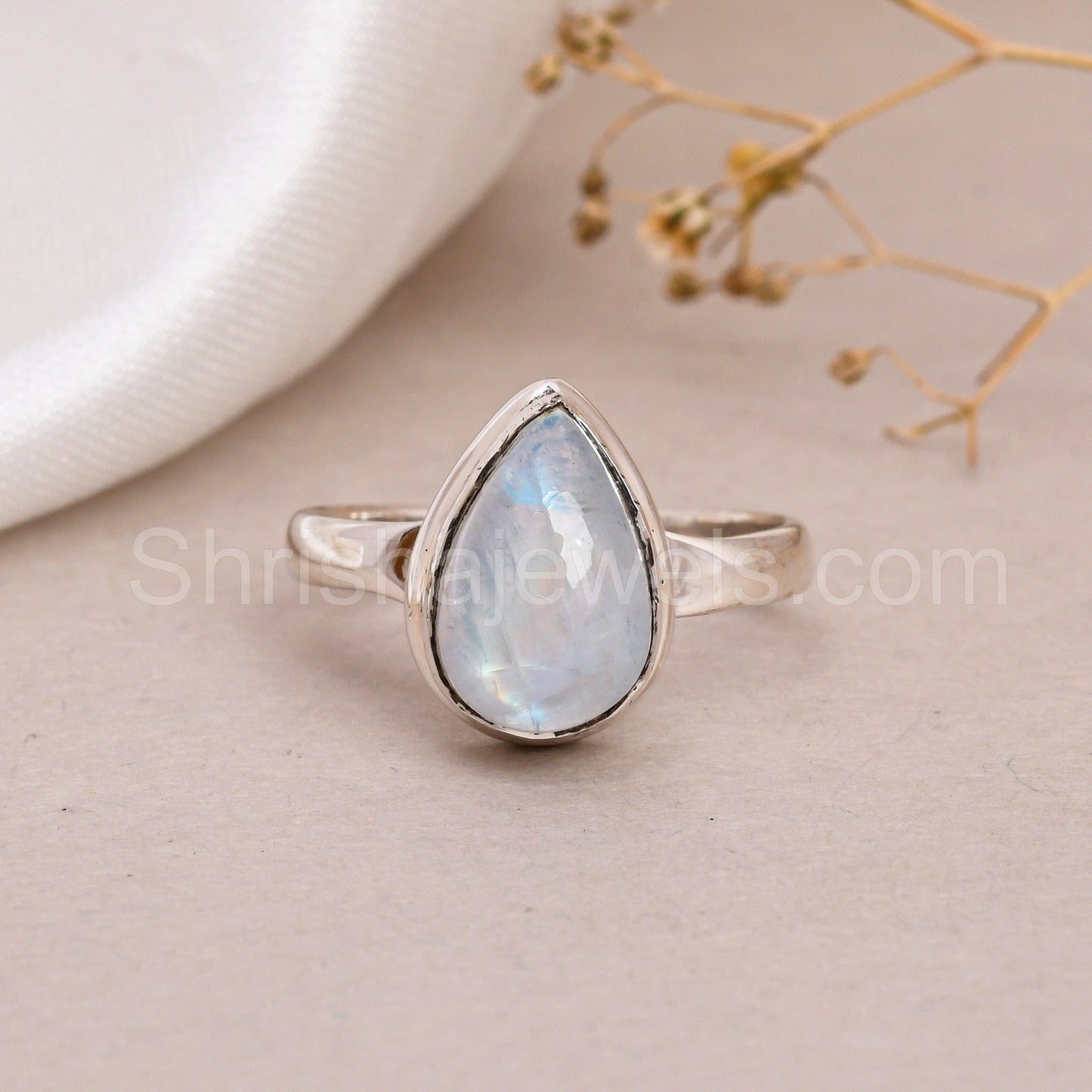 Rainbow Moonstone 925 Silver Pear Shape Ring - Shrisha Jewels - SJRG-10038