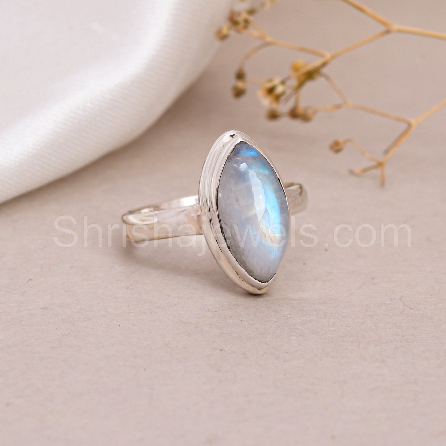 Rainbow Moonstone 925 Silver Marquise Shape Ring - Shrisha Jewels - SJRG-10035