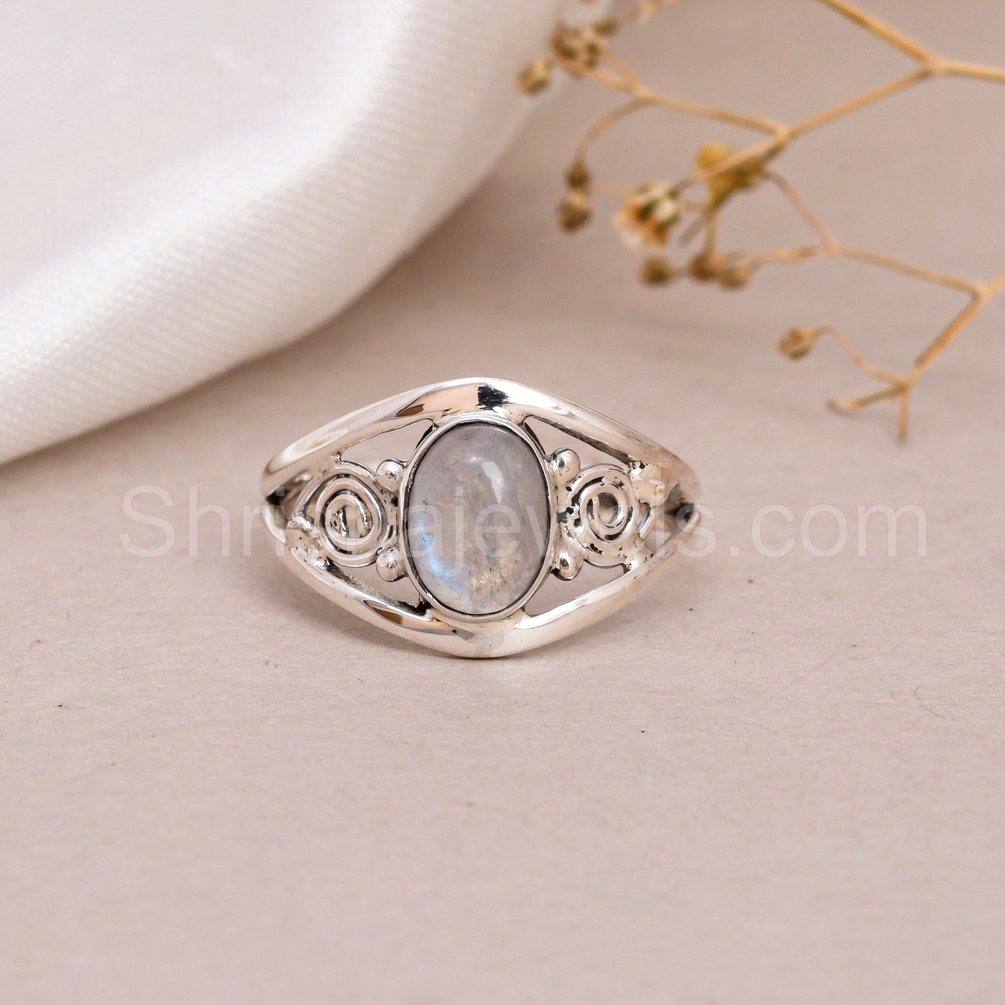 Rainbow Moonstone 925 Sterling Silver Ring - Shrisha Jewels - SJRG-10011