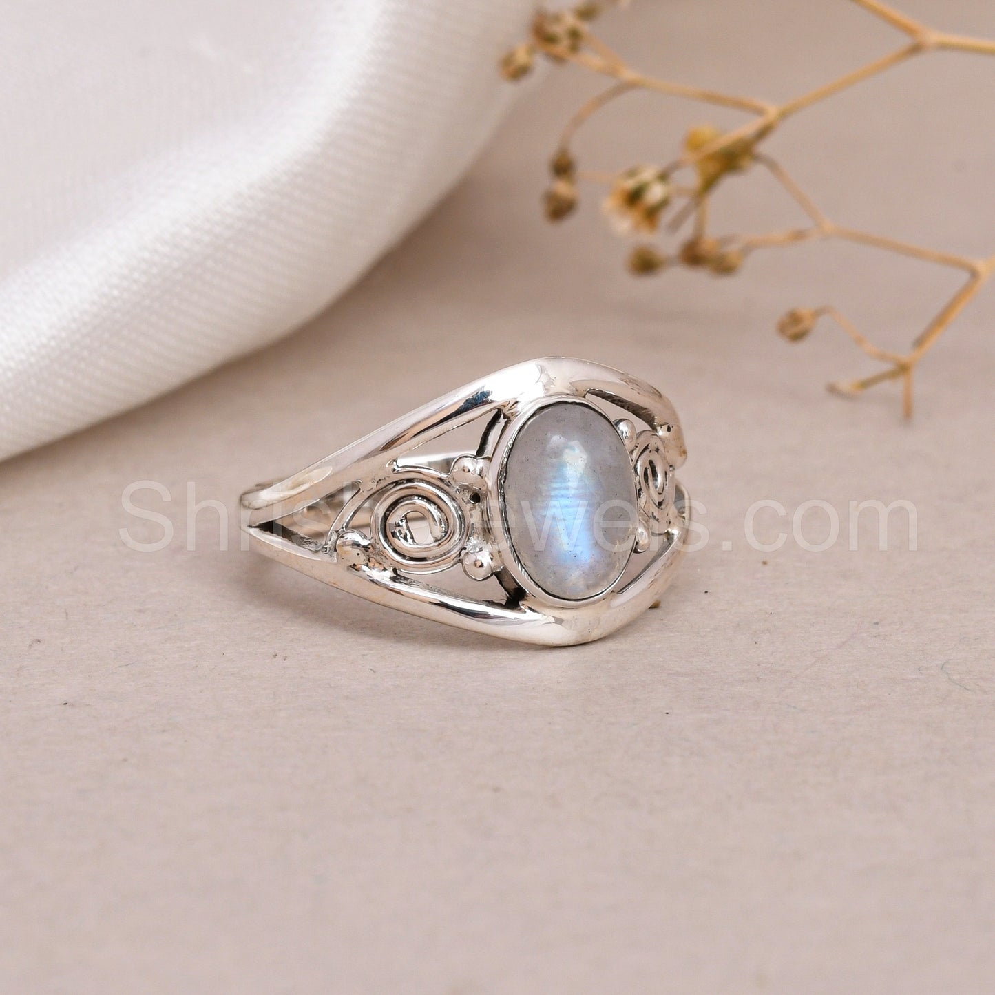 Rainbow Moonstone 925 Sterling Silver Ring - Shrisha Jewels - SJRG-10011