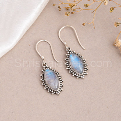 Rainbow Moonstone 925 Sterling Silver Earrings - Shrisha Jewels - SJER-10027