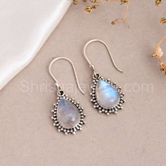 Rainbow Moonstone 925 Sterling Silver Earrings - Shrisha Jewels - SJER-10029