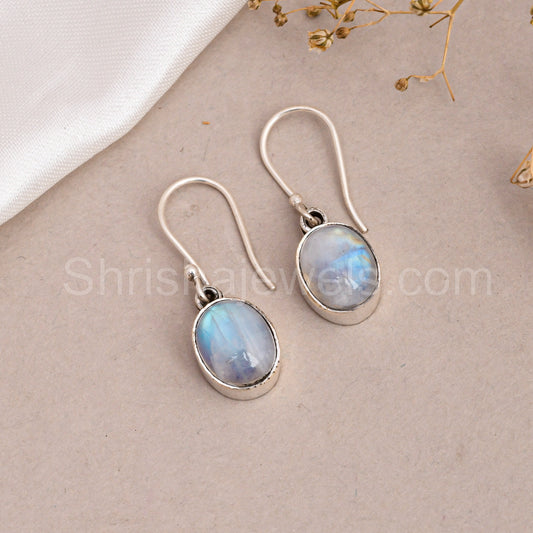 Rainbow Moonstone 925 Sterling Silver Earrings - Shrisha Jewels - SJER-10030