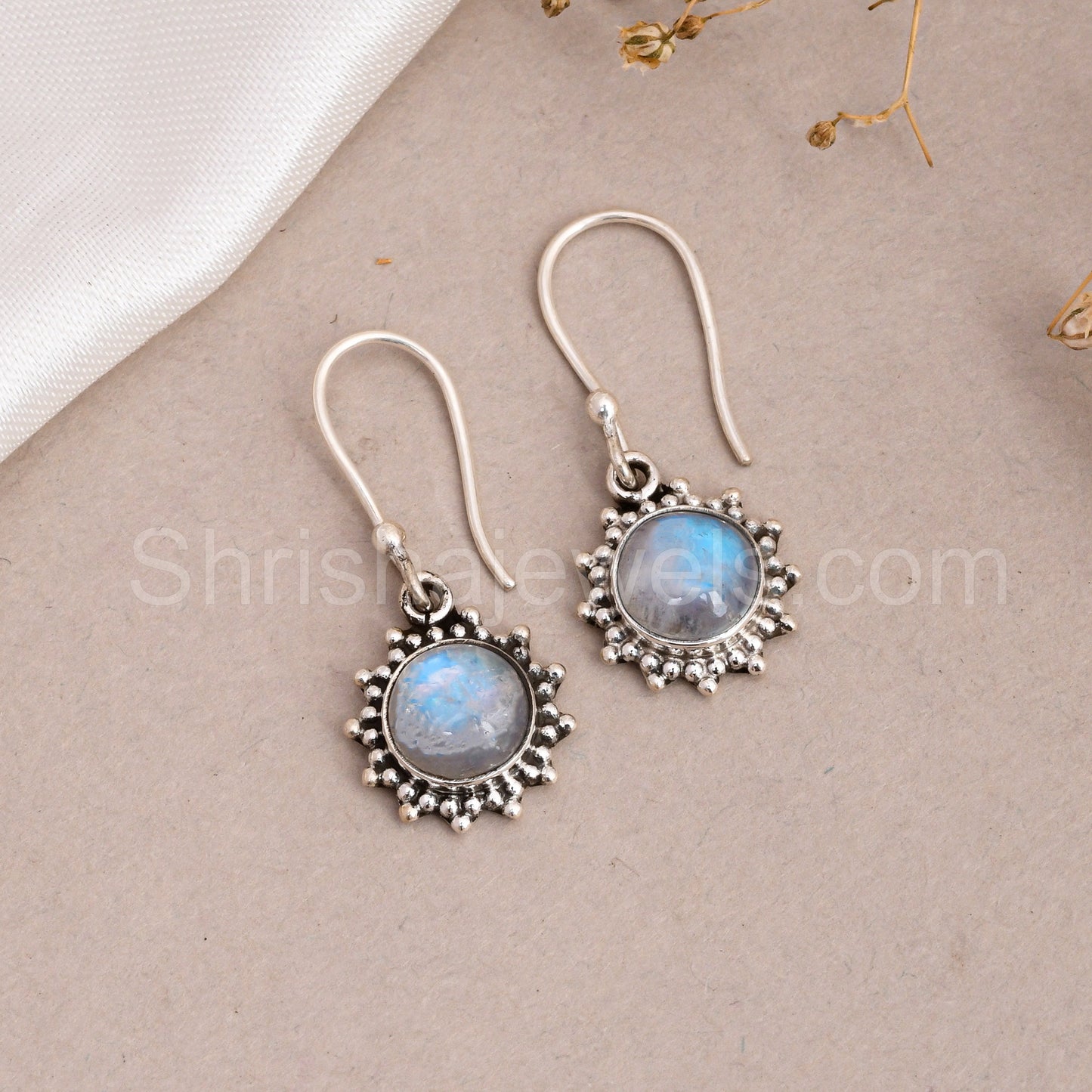 Rainbow Moonstone 925 Sterling Silver Earrings - Shrisha Jewels - SJER-10026