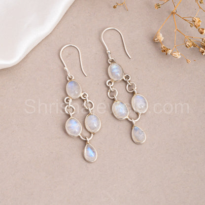 Rainbow Moonstone 925 Sterling Silver Earrings - Shrisha Jewels - SJER-10051