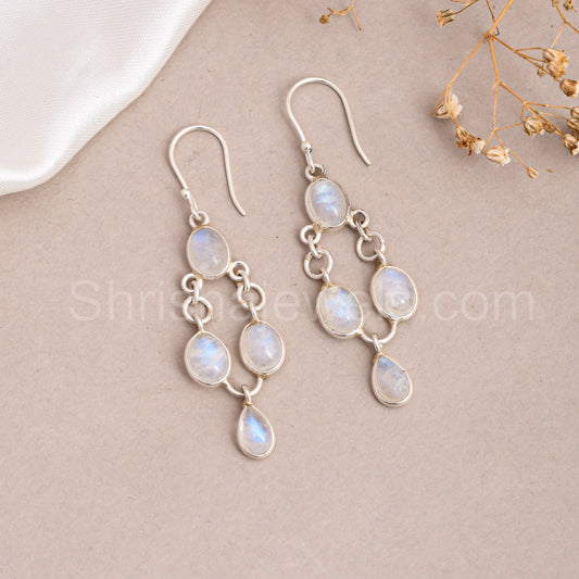 Rainbow Moonstone 925 Sterling Silver Earrings - Shrisha Jewels - SJER-10051