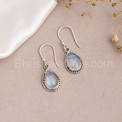 Rainbow Moonstone 925 Sterling Silver Earrings - Shrisha Jewels - SJER-10028