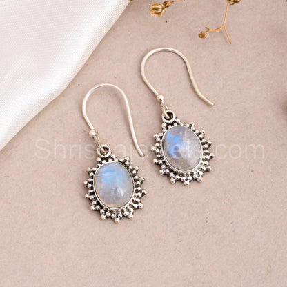 Rainbow Moonstone 925 Sterling Silver Earrings - Shrisha Jewels - SJER-10025