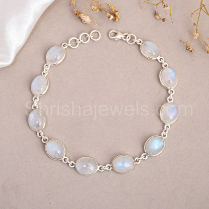 Rainbow Moonstone 925 Sterling Silver Bracelet - Shrisha Jewels - SJBR-10055