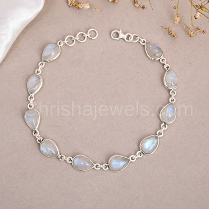 Rainbow Moonstone 925 Sterling Silver Bracelet - Shrisha Jewels - SJBR-10054