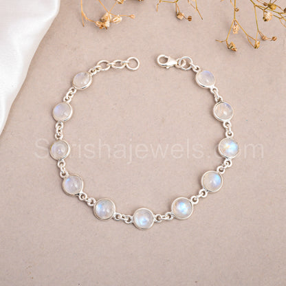 Rainbow Moonstone 925 Sterling Silver Bracelet - Shrisha Jewels - SJBR-10056