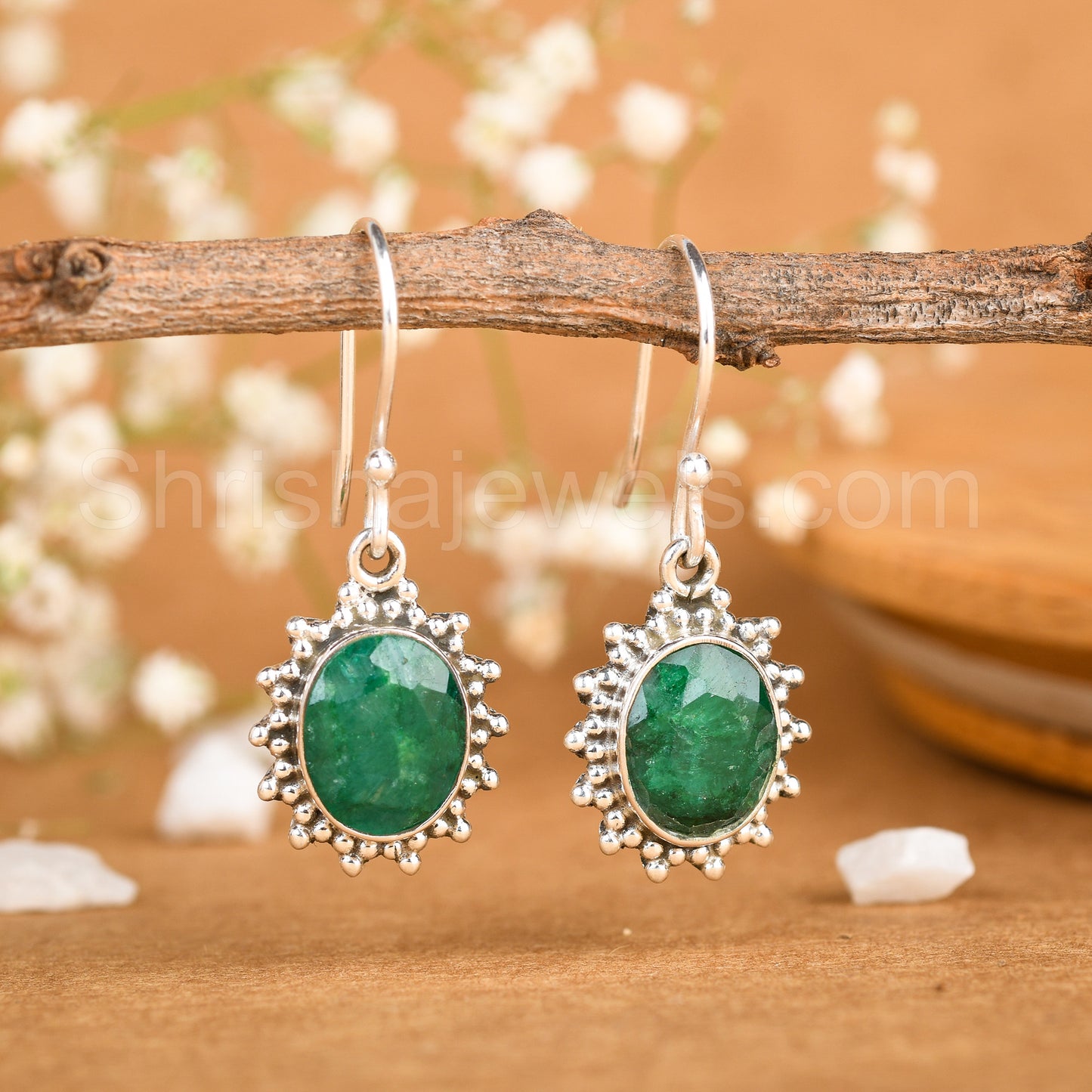 Dyed Emerald 925 Sterling Silver Earrings - Shrisha Jewels - SJER-10044