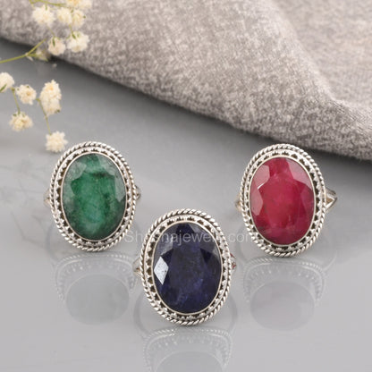 Dyed Ruby Oval Shape 925 Silver Ring - Shrisha Jewels - SJRG-10044