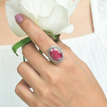 Dyed Ruby Oval Shape 925 Silver Ring - Shrisha Jewels - SJRG-10044