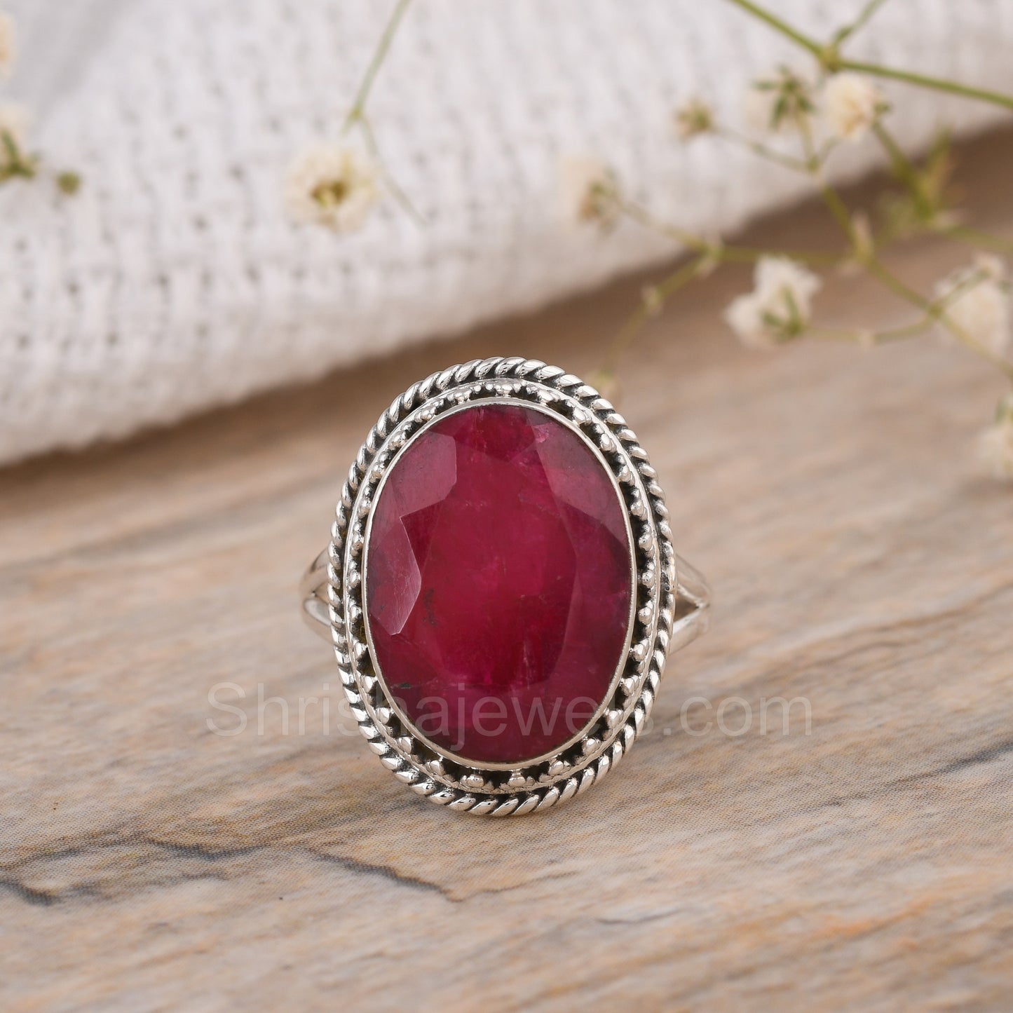 Dyed Ruby Oval Shape 925 Silver Ring - Shrisha Jewels - SJRG-10044