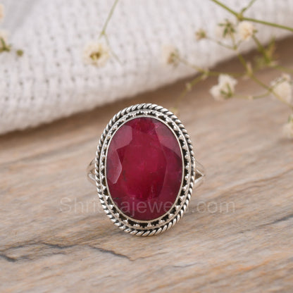 Dyed Ruby Oval Shape 925 Silver Ring - Shrisha Jewels - SJRG-10044