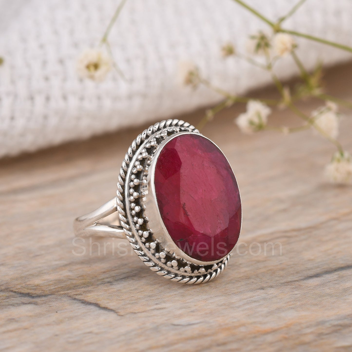 Dyed Ruby Oval Shape 925 Silver Ring - Shrisha Jewels - SJRG-10044