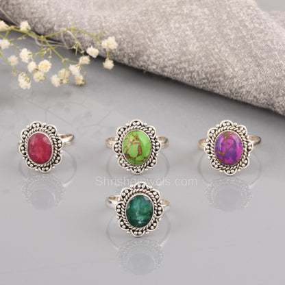 Dyed Ruby Oval Shape 925 Silver Ring - Shrisha Jewels - SJRG-10046