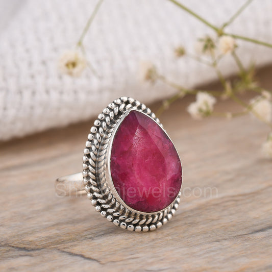 Dyed Ruby Pear Shape 925 Silver Ring - Shrisha Jewels - SJRG-10043