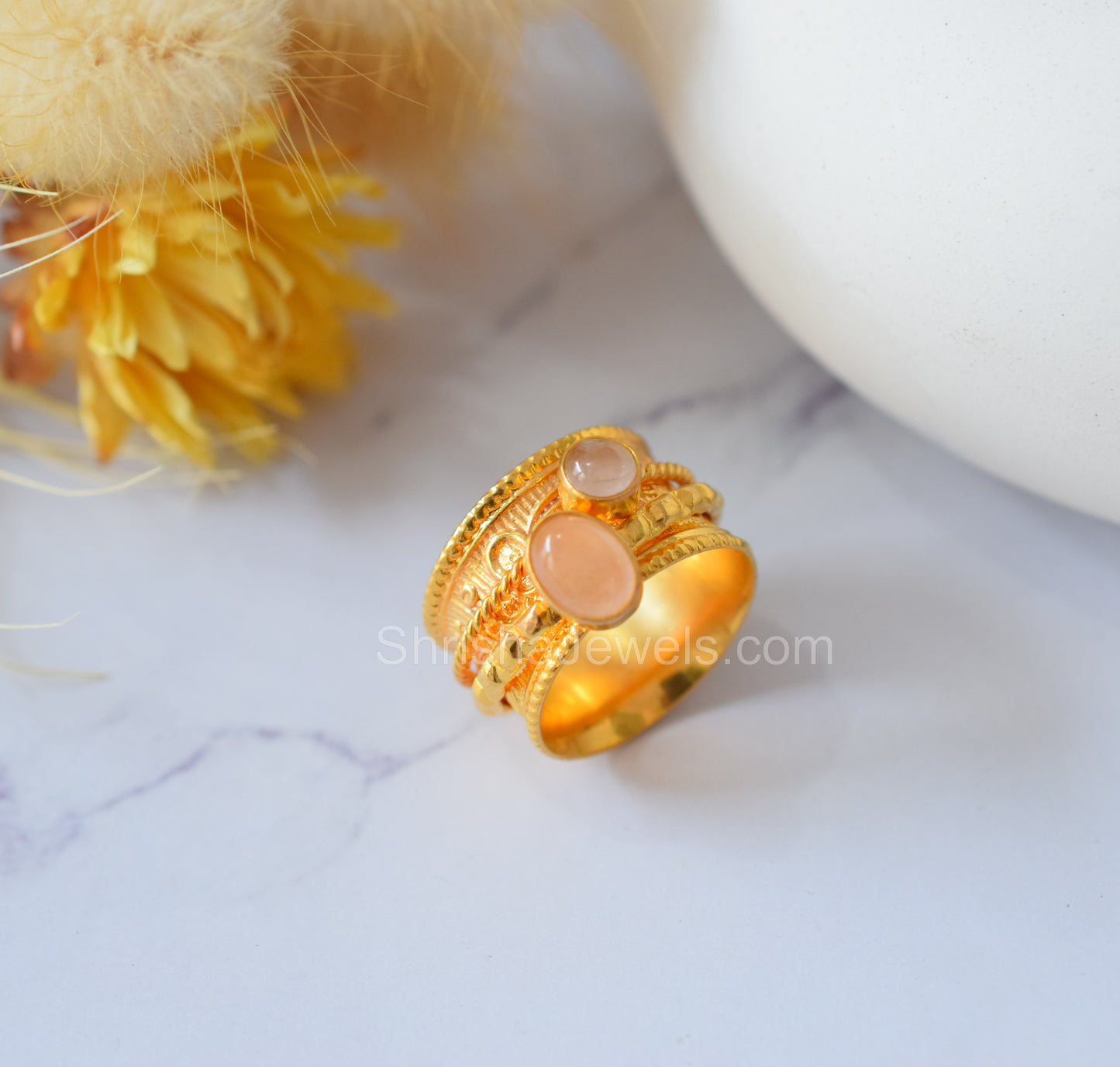 Gold Fidget Ring/ Anxiety Ring/ Rose Quartz Ring For Women