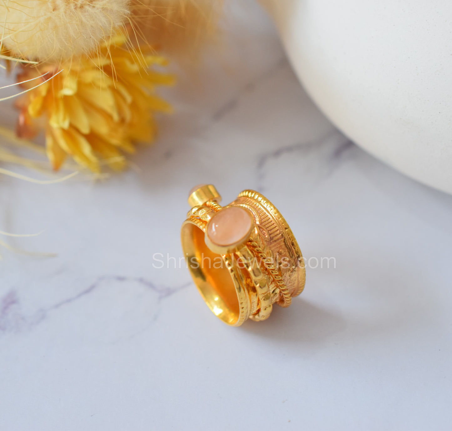 Gold Fidget Ring/ Anxiety Ring/ Rose Quartz Ring For Women