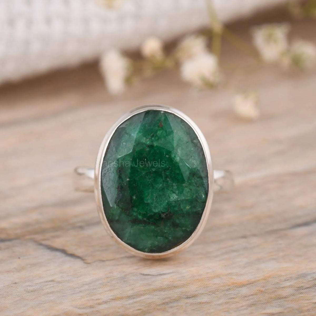 Emerald Oval Shape 925 Silver Handmade Statement Ring – May Birthstone Jewelry