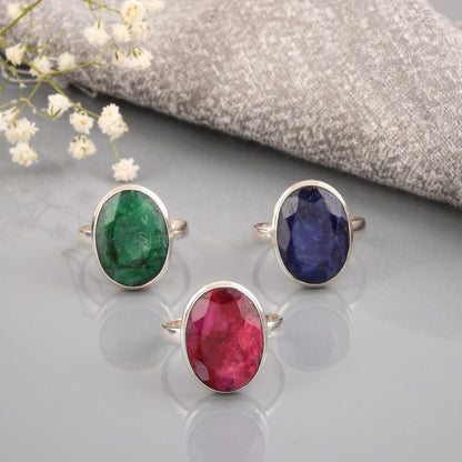 Emerald Oval Shape 925 Silver Handmade Statement Ring – May Birthstone Jewelry