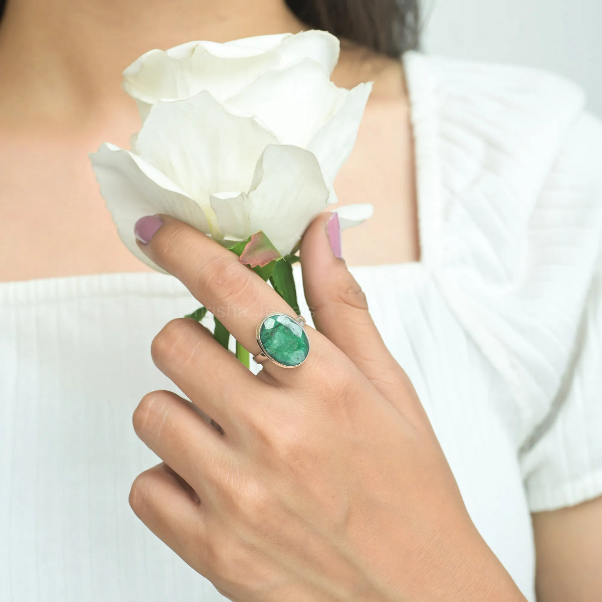 Emerald Oval Shape 925 Silver Handmade Statement Ring – May Birthstone Jewelry