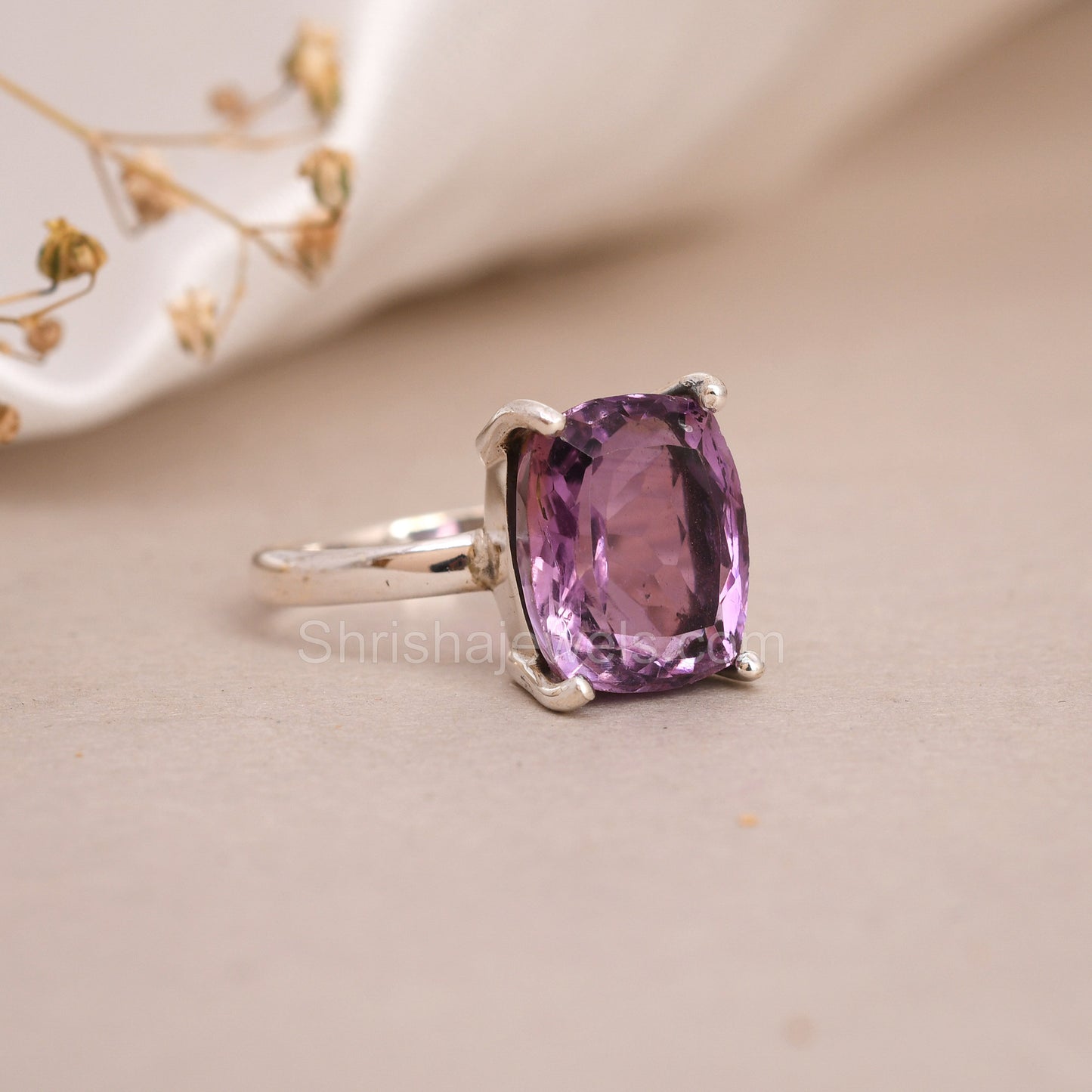 Faceted Amethyst 925 Sterling Silver Ring Size - 8 US - One Of A Kind Ring - Shrisha Jewels - SJOFK- 10024