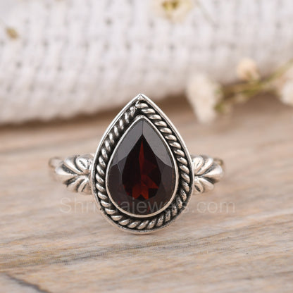 Faceted Red Garnet 925 Sterling Silver Ring - Shrisha Jewels - SJRG-10018