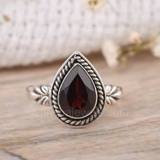 Faceted Red Garnet 925 Sterling Silver Ring - Shrisha Jewels - SJRG-10018