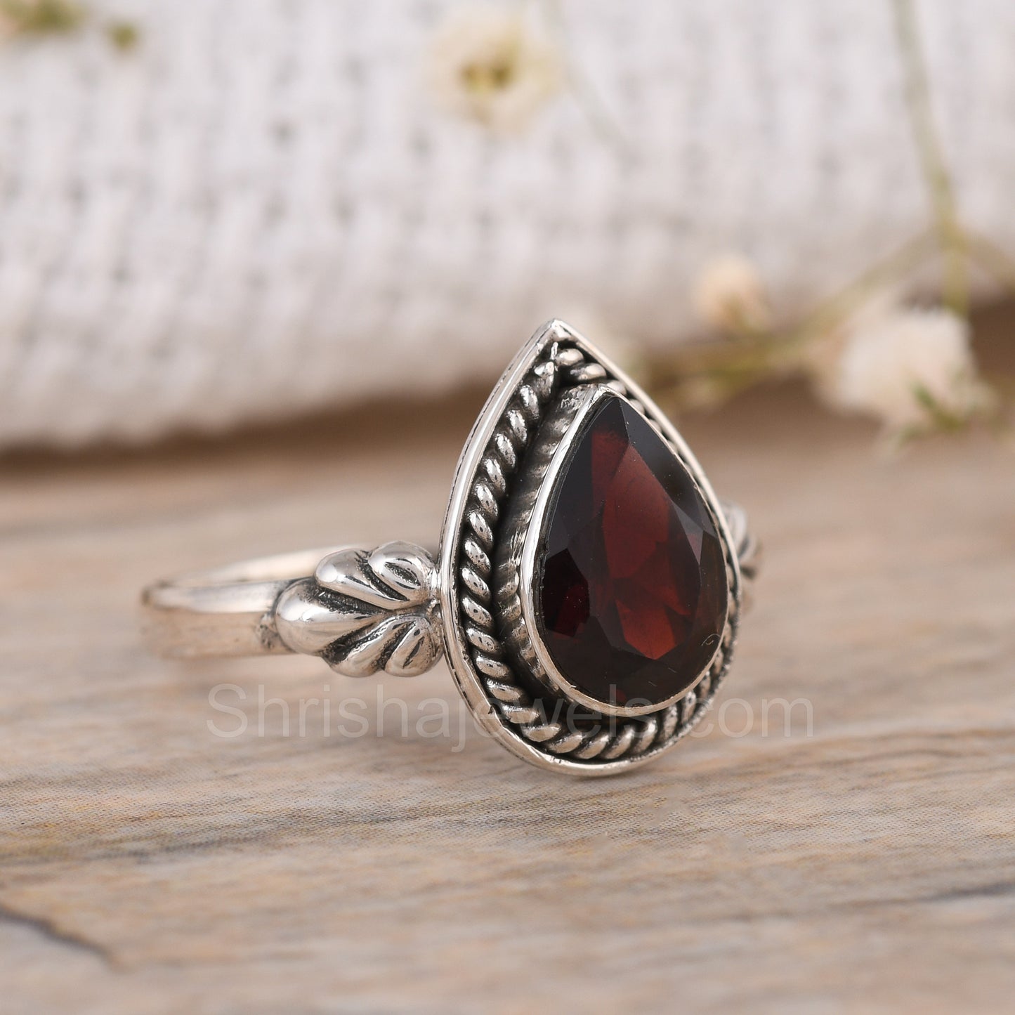 Faceted Red Garnet 925 Sterling Silver Ring - Shrisha Jewels - SJRG-10018